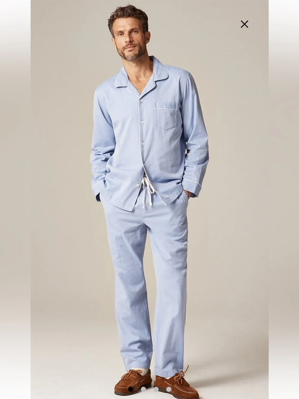 J. Crew Pajama Set in cotton herringbone Light Blue Long-Sleeve